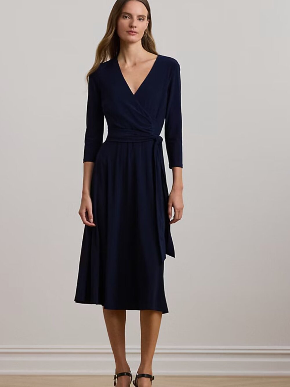 Ralph Lauren Navy Blue Jersey Knit Surplice Neck Dress in Women's 16